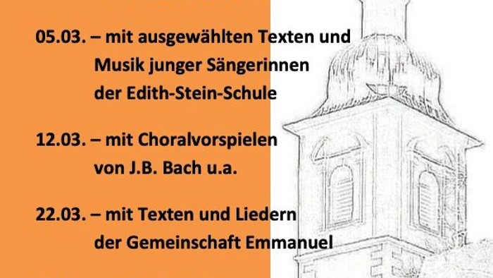 Wöchentliche Kreuzwegandachten am Donnerstagabend in der St. Crucis-Kirche mit verschiedenen Themen und Darbietungen.