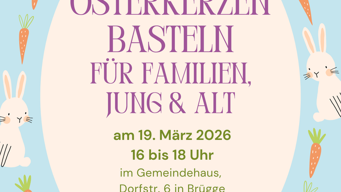 Einladung zum Osterkerzen-Bastelabend für Familien, Kinder und Senioren am 19. März 2026.