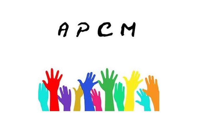 Colorful hands raised together, with 