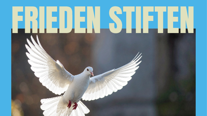 Plakat für eine ökumenische Studentenveranstaltung zur Friedensstiftung mit dem Titel *„Frieden Stiften – Aber Wie?“* am 21. Februar 2026.