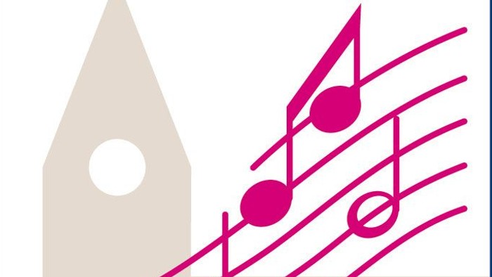 Das Logo zeigt eine Kirche mit Notenlinien und -punkten