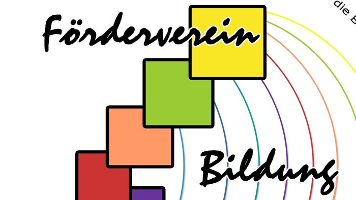 Logo des Förderverein. Bunte Quadrate bilden den linken Rand des Logos