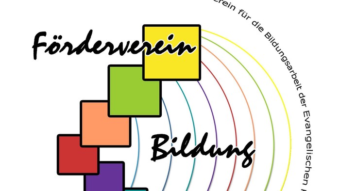 Logo des Förderverein. Bunte Quadrate bilden den linken Rand des Logos