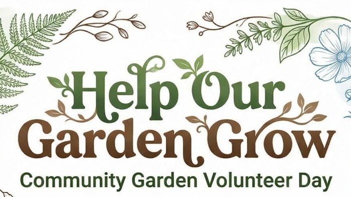 Einladung zum Gemeinschaftsgarten-Freiwilligentag am 17. Januar mit Kaffee, Kuchen und Gartengeräten.