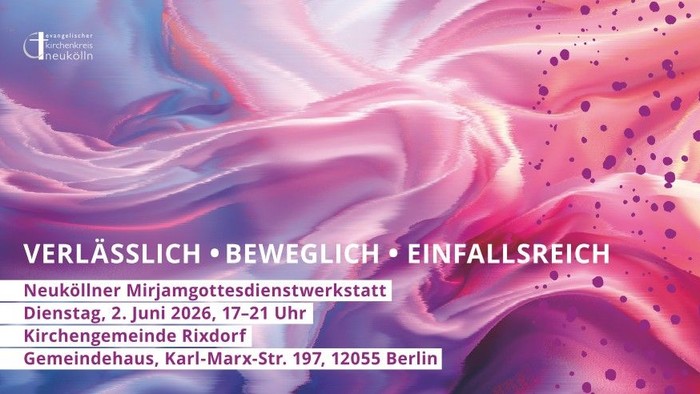 Postkartenmotiv zum Mirjamsonntag mit farbigem Tuch in Falten und Motto 