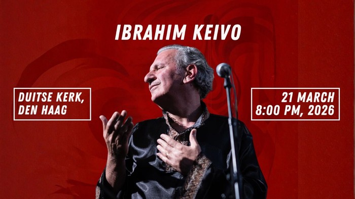 Werbeplakat für das Konzert von Ibrahim Keivo in der Deutschen Kirche, Den Haag am 21. März 2026 um 20 Uhr.