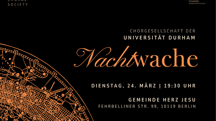 Plakat für ein Konzert eines Chorvereins mit klassischen Musikaufführungen und einem Himmelskarten-Design.