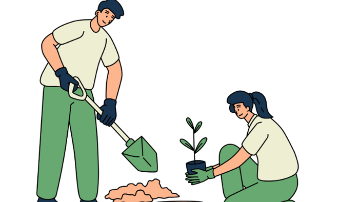 mand og dame graver i haven