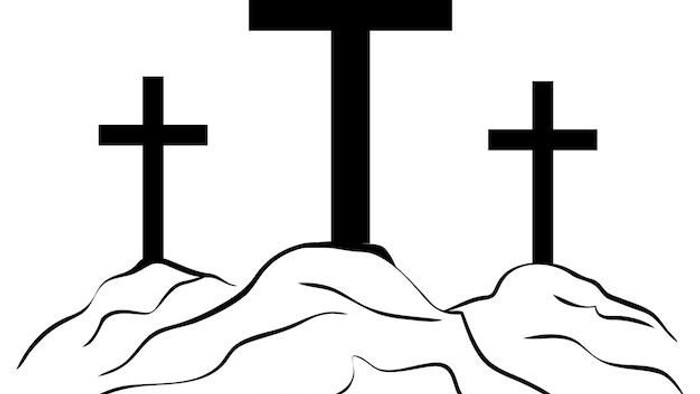 Drei Kreuze auf einem Hügel