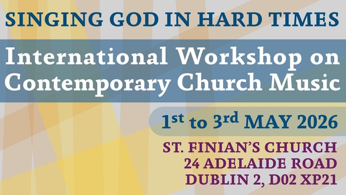 Plakat für eine internationale Tagung zur zeitgenössischen Kirchenmusik mit dem Titel *„Gott in schweren Zeiten singen“* vom 1.–3. Mai 2026.