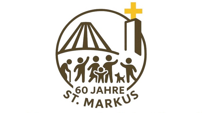 Jubiläumsplakat zum 60-jährigen Bestehen der katholischen Gemeinde St. Markus mit Veranstaltungs- und Konzertdetails.