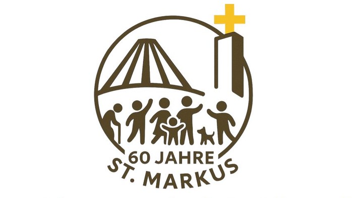 Jubiläumsplakat zum 60-jährigen Bestehen der katholischen Gemeinde St. Markus mit Veranstaltungs- und Konzertdetails.