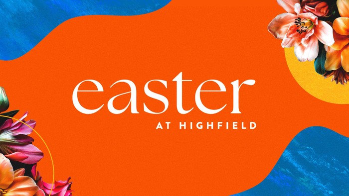 Vibrant Easter graphic with flowers and text