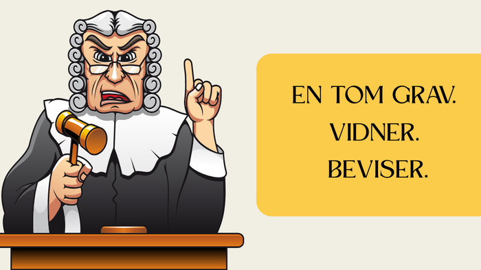 En dommerfigur, der peger, mens vedkommende taler med teksten *