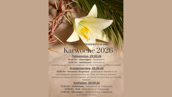 Gottesdienst-Angebote in der Karwoche im Unteren Lahntal I