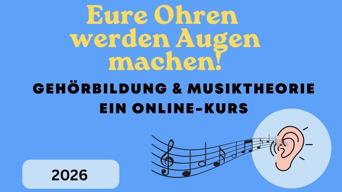 Online-Kursplan für Gehörtraining und Musiktheorie-Vorbereitung mit Terminen und 18-Uhr-Sitzungen im Jahr 2026.