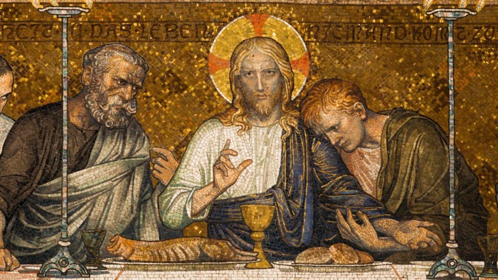 Das Bild zeigt eine religiöse Darstellung der letzten Abendmahls.