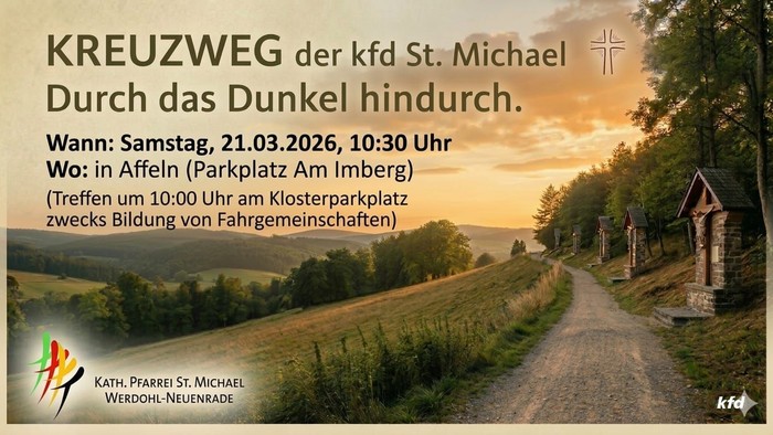 Einladungsplakat für einen „Kreuzweg“ durch die Dunkelheit am 21. März 2026 in Affeln, Beginn um 10:30 Uhr.