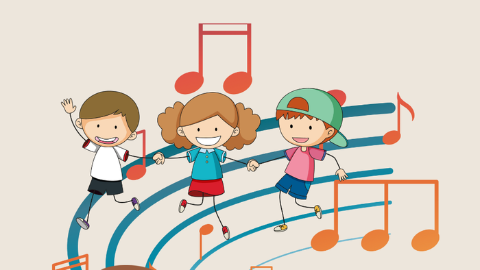 Børn spiller og danser til musik, 