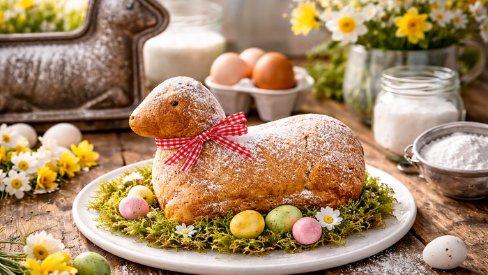 Bild eines gebackenen Osterlämmchen