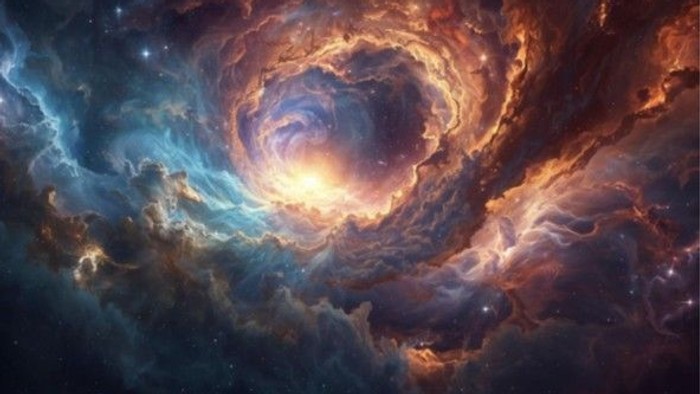 Leuchtende kosmische Nebel, die in intensiven Farben wirbeln und von strahlender Himmelsenergie erfüllt sind.