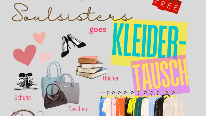 Familienfreundliche Kleidertausch‑Aktion „Soulsisters goes Kleidertausch“ in Neureut mit Kleidung, Accessoires und Spendenhinweis, 11. April im Gemeindehaus Süd.
