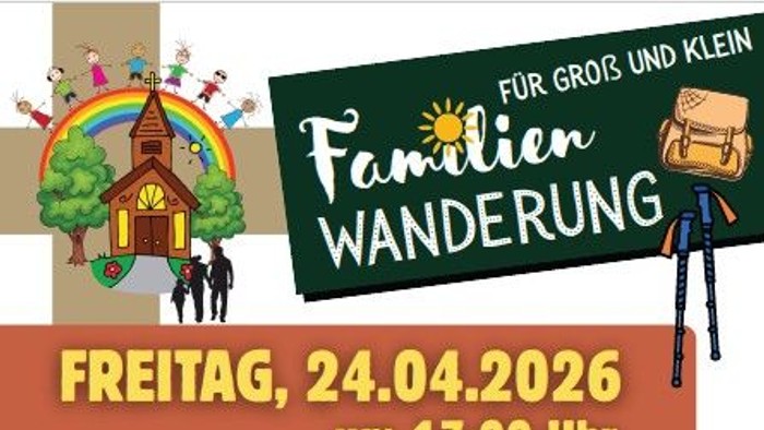Familien-Wanderveranstaltung Plakat für den 24. April 2026 von Hünfeld nach Großenbach mit Picknick.