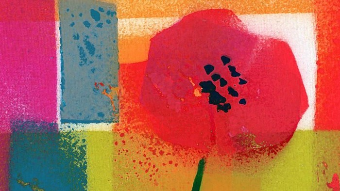 Bunter Abstrakter Hintergrund mit roter Blume im Mittelpunkt