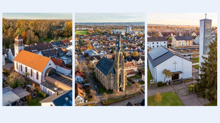 Luftaufnahme der Waldenserkirche, Nordkirche und Lutherhaus