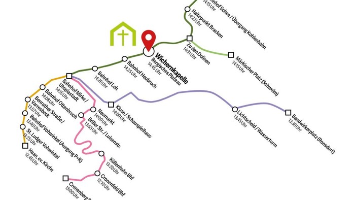 Einladung zu einer Fahrradtour und Gebetsveranstaltung zur Wichernkapelle am 22. März 2026 mit Treffpunkten und Zeiten.