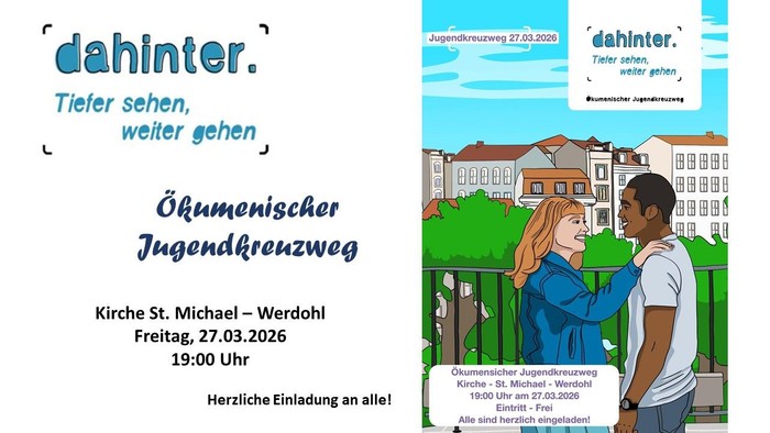 Einladungsplakat für eine ökumenische Jugendwallfahrt am 27. März 2026 in der St. Michaelskirche, Werdohl.
