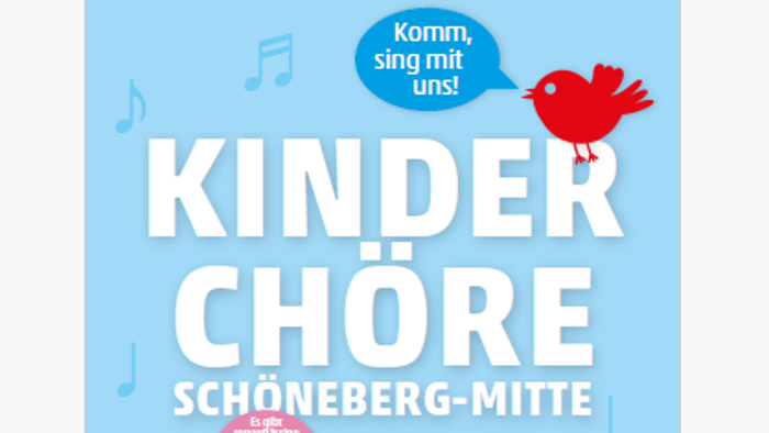 Flugblatt-Werbung für eine Kinderchor-Veranstaltung in Schneeberg-Mitte mit Anmeldemöglichkeiten.