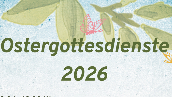 Oster-Gottesdienstplan 2026 mit Zeiten, Themen und Angaben zu den Geistlichen auf Deutsch.