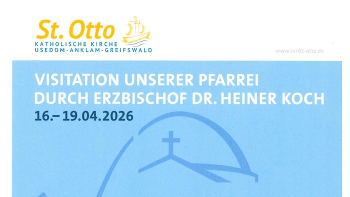 Plakat zur Ankündigung des Besuchs von Erzbischof Dr. Heiner Koch in der Pfarrei St. Otto mit geplanten Messen und Veranstaltungen.