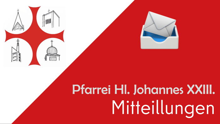 Das Bild zeigt Symbole und Text, der sich auf Pfarreien und Mitteilungen bezieht