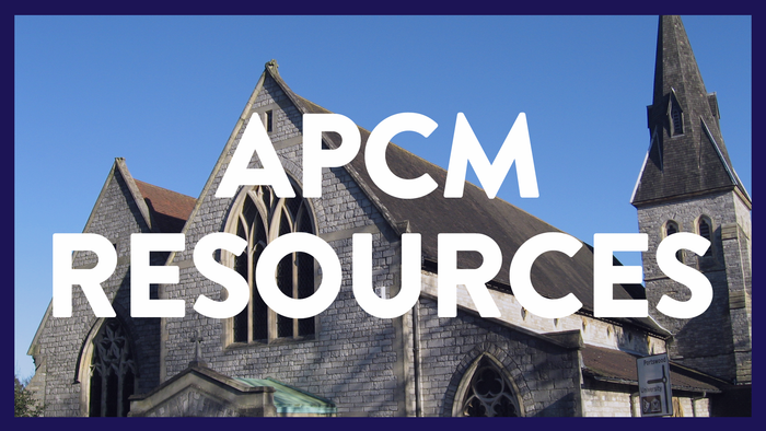 Church with tall spire, labeled 