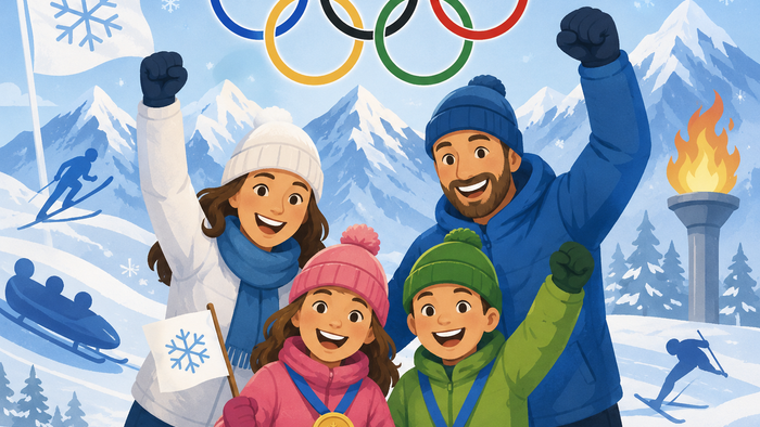 Familie bei der Winterolympiade