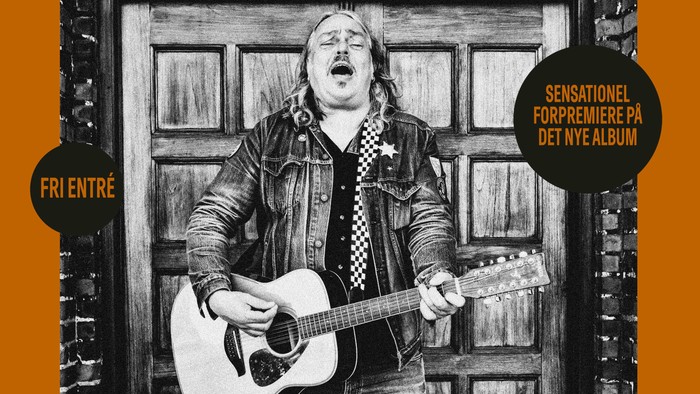 En plakat, der annoncerer en gratis koncert med Uffe Lorenzen i Stefanskirken med hans nye album *