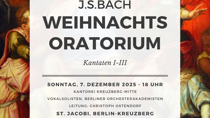 Poster für Bachs Weihnachtsoratorium in Kreuzberg, Berlin, mit Konzertdaten und Veranstaltungsort
