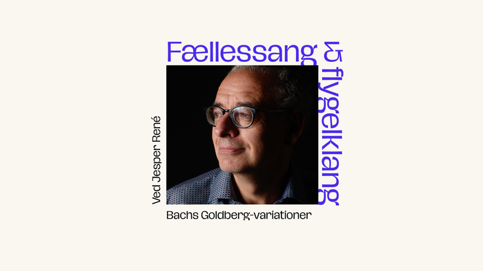 Reklamegrafik til koncert med Jesper René, der fremfører Bachs Goldberg-variationer med 15 instrumentalister.