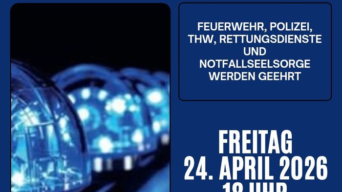 Gedenkgottesdienst „Blue Light Service“ zu Ehren von Einsatzkräften am 24. April 2026 um 18 Uhr in der Kirche Witzhelden.