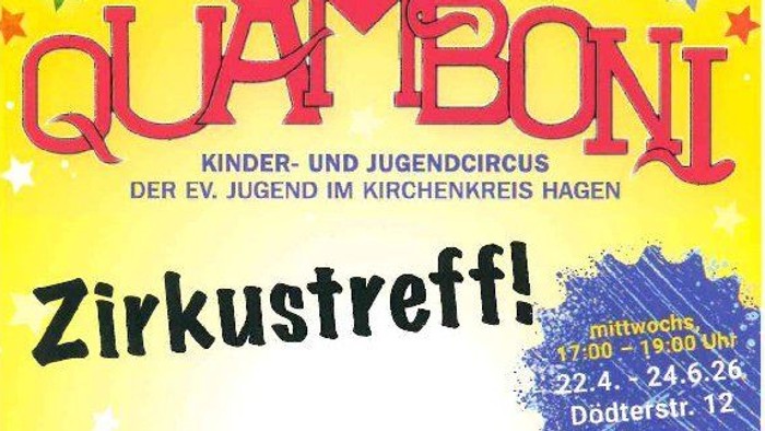 Plakat zum Zirkustreff mit Datum, Uhrzeit und Adresse.