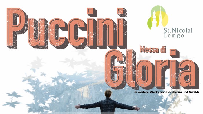 Plakat zur Werbung für das Konzert von Puccinis „Messa di Gloria“ mit weiteren Werken von Boccherini und Vivaldi am 10. Mai.