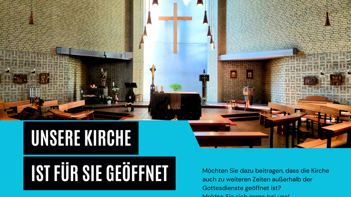 Innenraum der Kirche lädt zur Gemeinschaftsbeteiligung ein – freitags von 15:00 bis 17:00 Uhr für eine breitere Nutzung geöffnet.