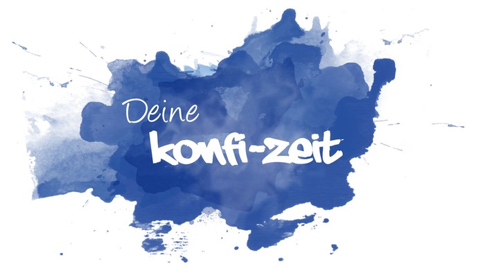 Buntes Logo im Aquarell-Stil mit dem deutschen Spruch *„Deine Konfizeit“*, was *„deine Konfirmationszeit“* bedeutet.