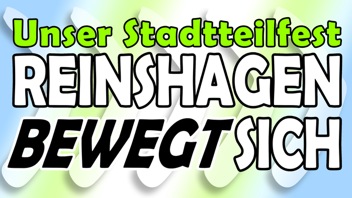 Werbeplakat für das Reinshagen-Viertelfest zur Förderung von Gemeinschaftsbewegung und Teilnahme.