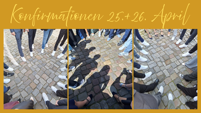 Zu sehen ist eine Collage aus drei Fotos die die Füße der jeweiligen Konfirmandengruppe in einem Kreis zeigen.