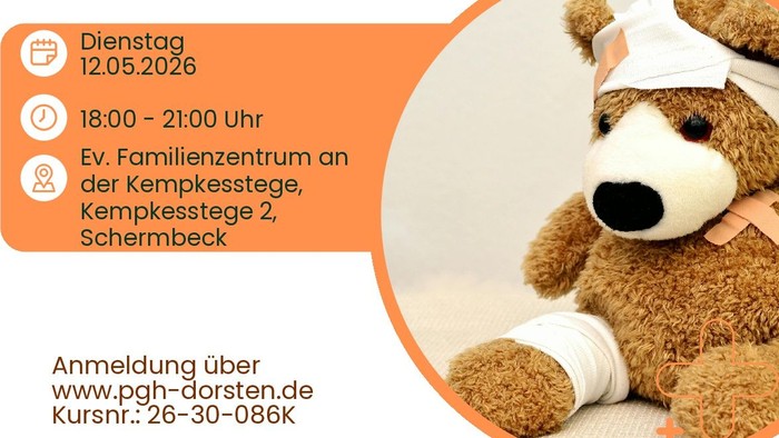 Erste Hilhe für Eltern und Kinder Schulung am 15.05.2026 im Ev. Familienzentrum an der Kempkesstege