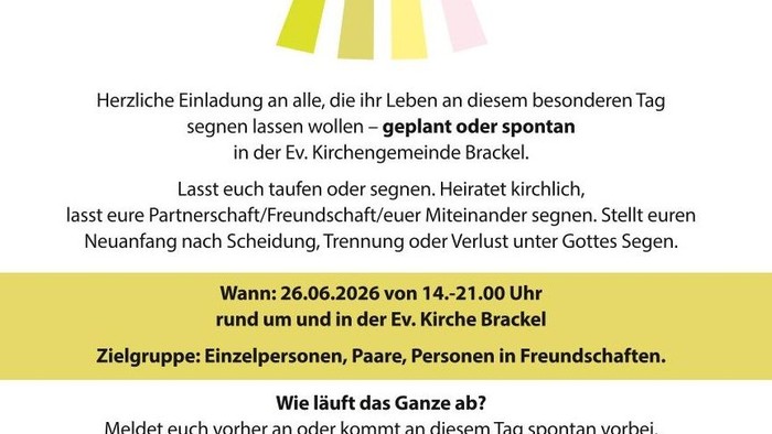 Einladung zur kirchlichen Feier von Lebensereignissen wie Taufen, Hochzeiten und Trauerfeiern am 26. Juni 2026.