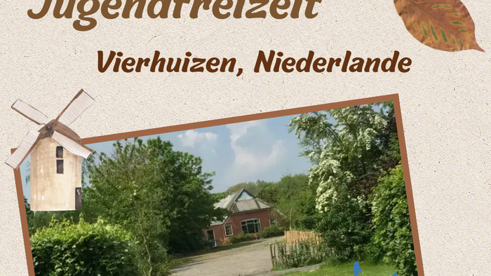 Postkarte zur Förderung der Freizeitgestaltung für Jugendliche in Vierhuizen, Niederlande, mit einer malerischen Landschaftsaufnahme.